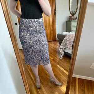TopShop Size L pencil Skirt. Lace and blue overlay